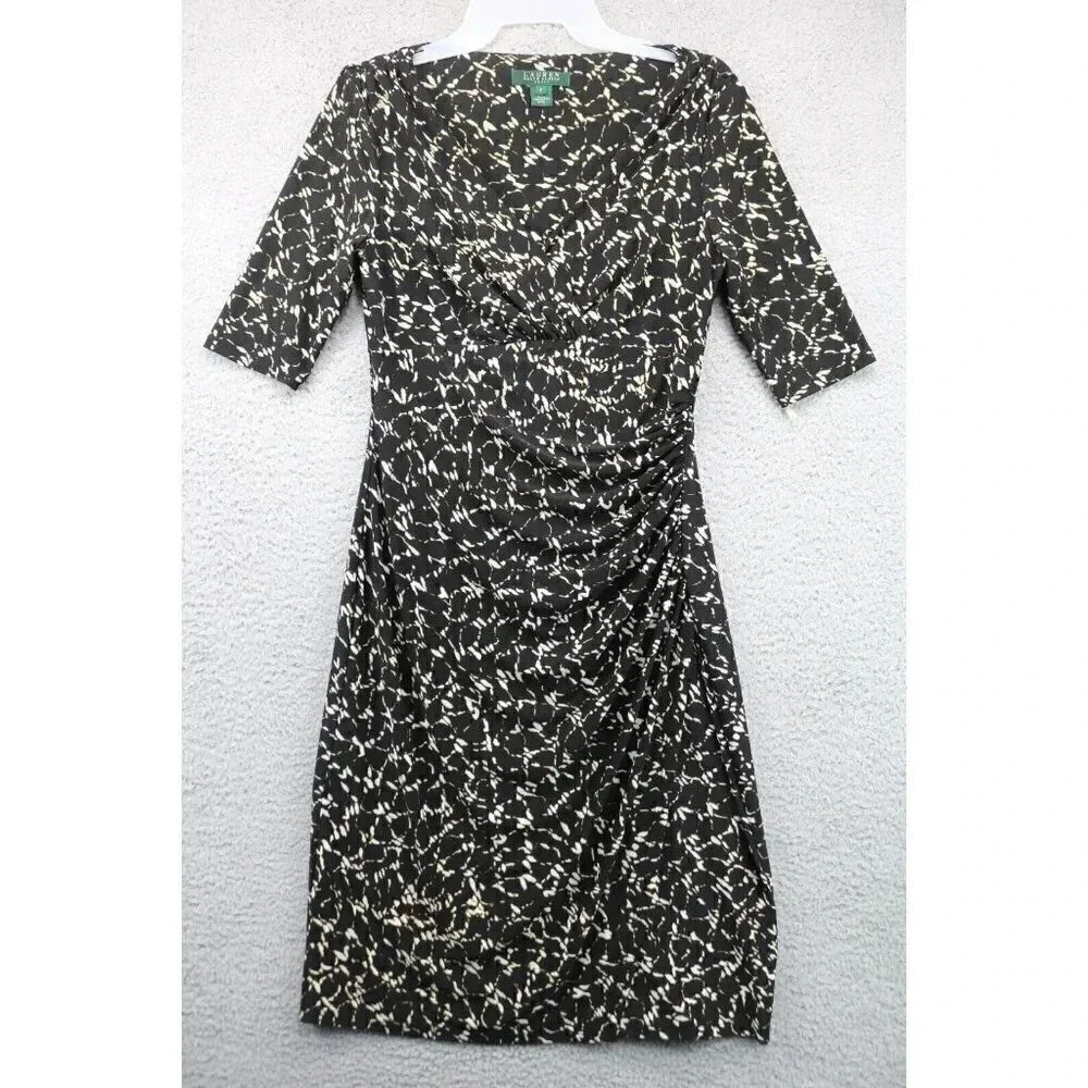 Lauren Ralph Lauren Brown Ruched Silky Midi Dress-Size 2